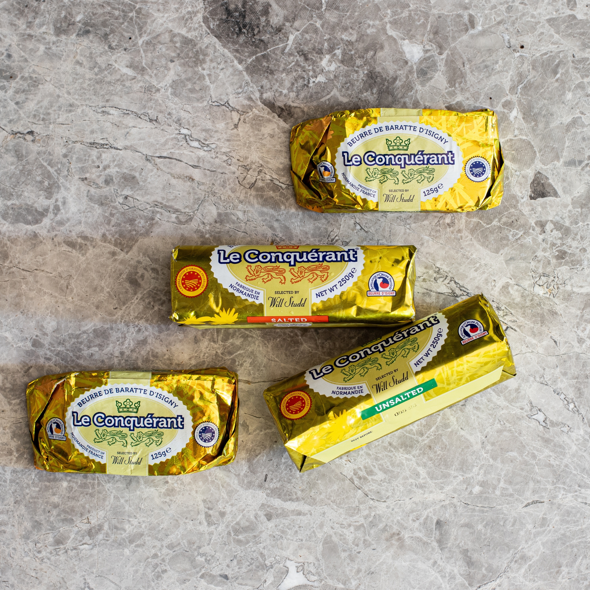 Le Conquerant French Butter Packaging Gold Foil Salted Unsalted