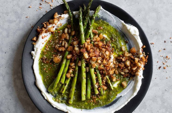 Aphrodite Halloumi, Galotyri, Charred Asparagus and Dukkah