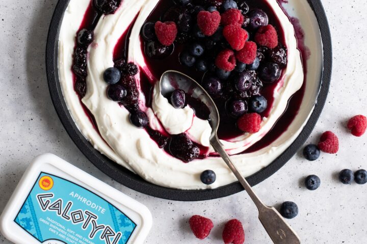 Galotyri Dessert With Berries Compote