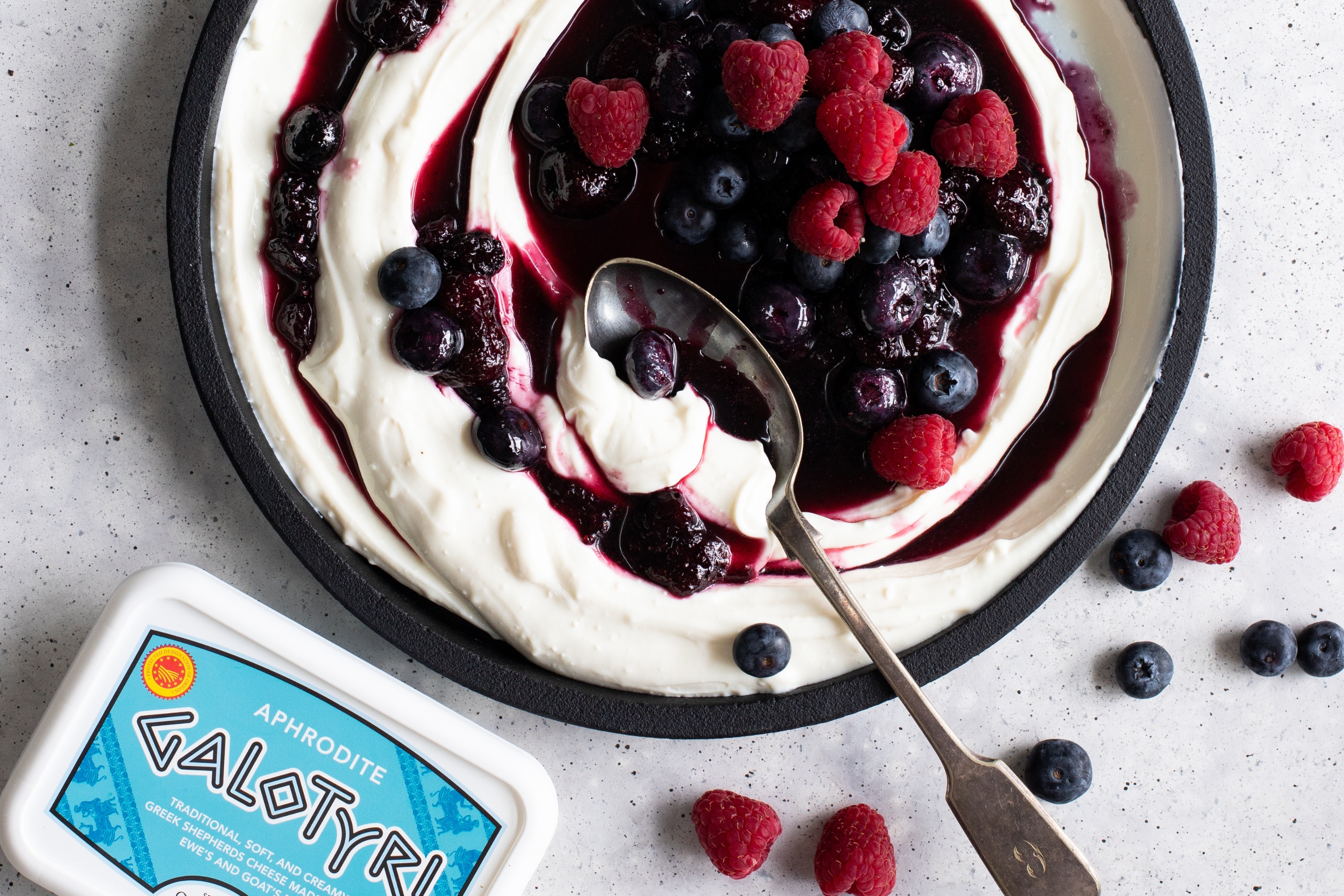 Galotyri Dessert With Berries Compote
