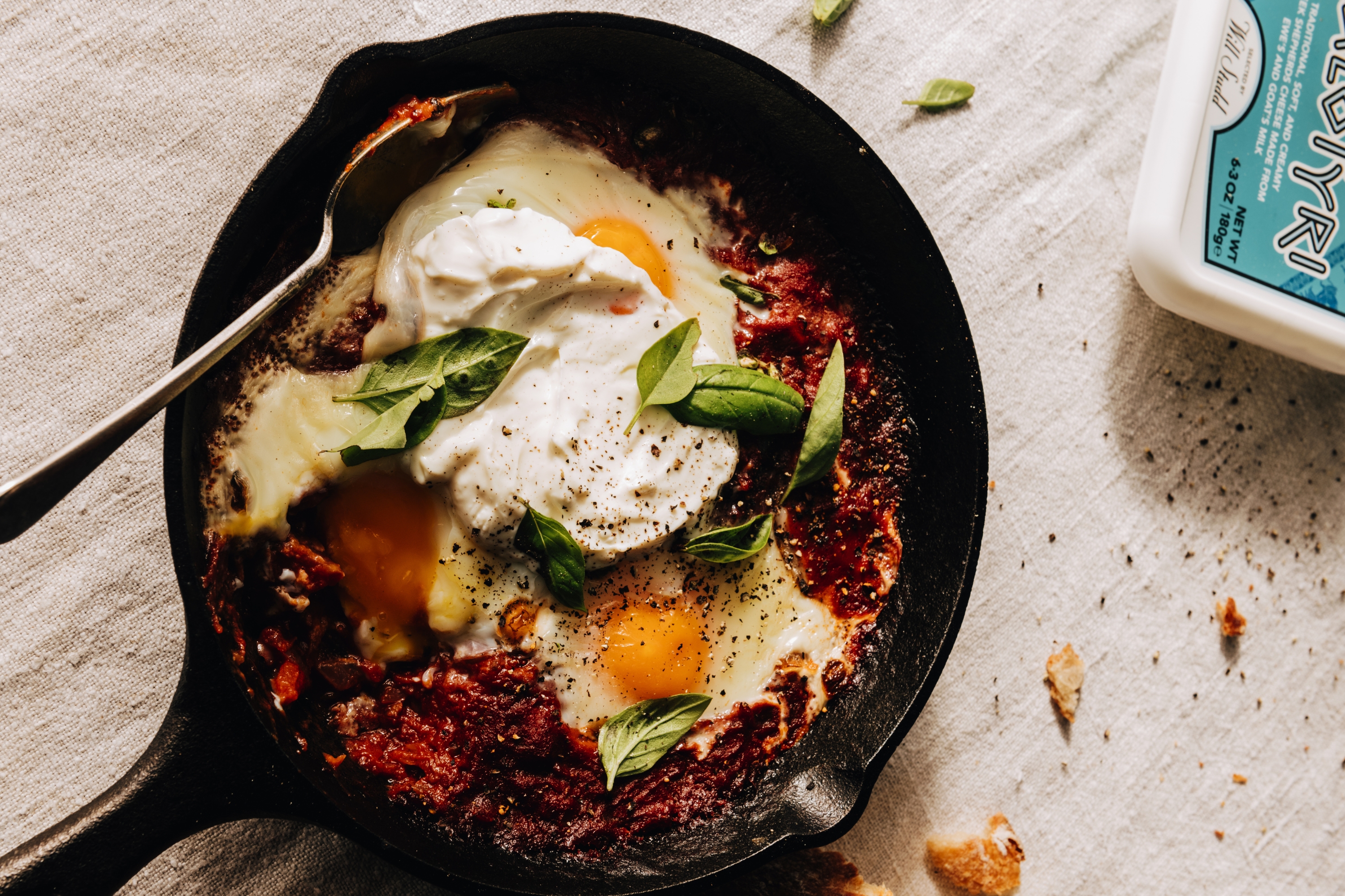 Greek Eggs With Galotyri In Fry Pan