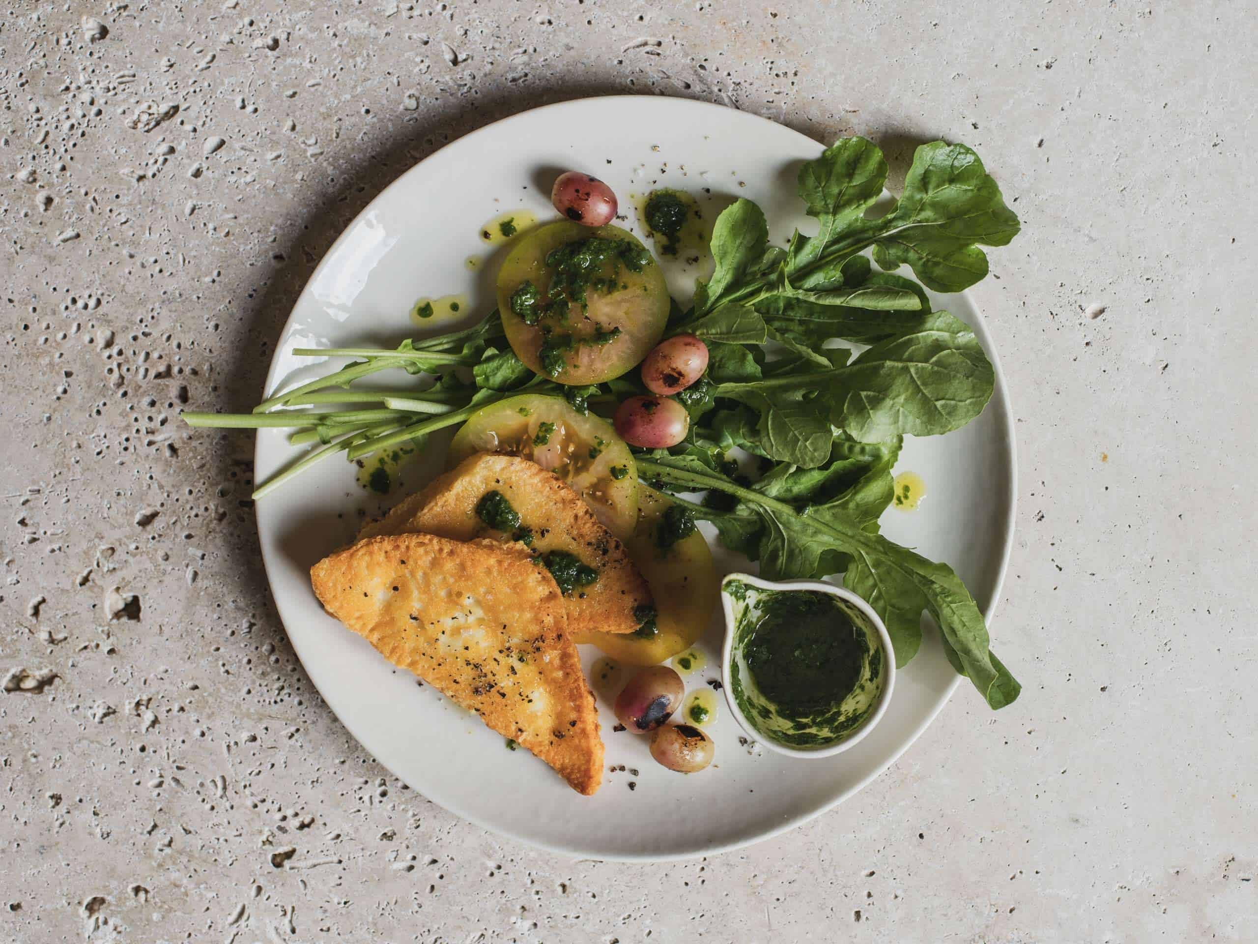 Aphrodite Kefalotyri Saganaki Grape and rocket salad will studd